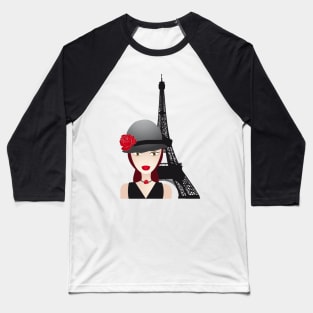 Vintage poster with beautiful girl in paris Baseball T-Shirt